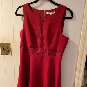 Red Lace-Panel Stretch Sheath Dress